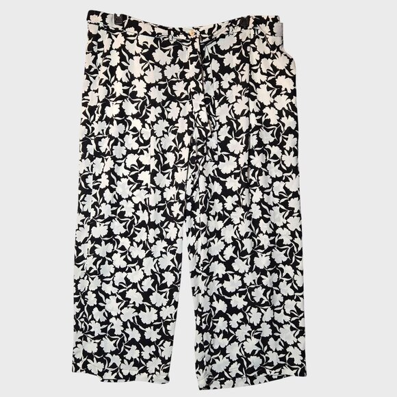 Michael Kors Plus Size Floral Belted Pants 22W Black white Relaxed Fit Flowy NWT - Picture 4 of 13